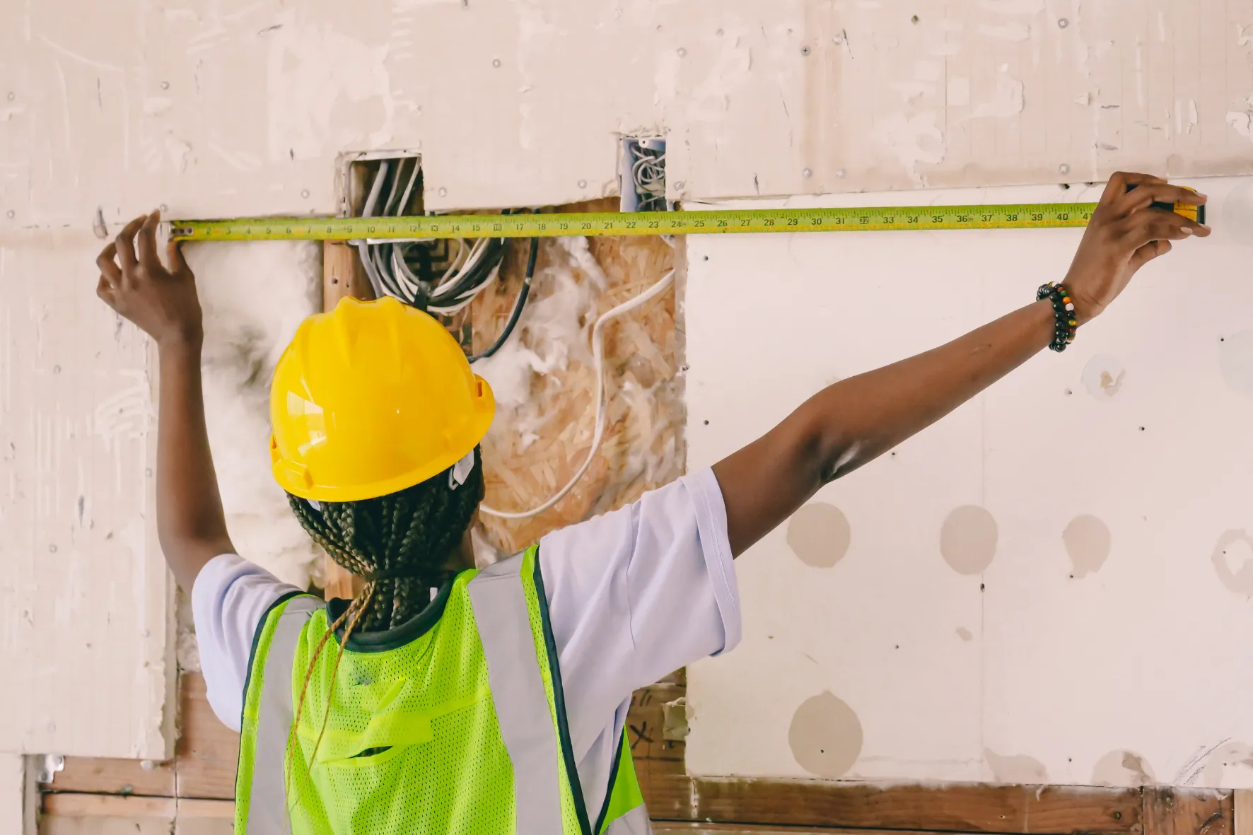 Construction students learning